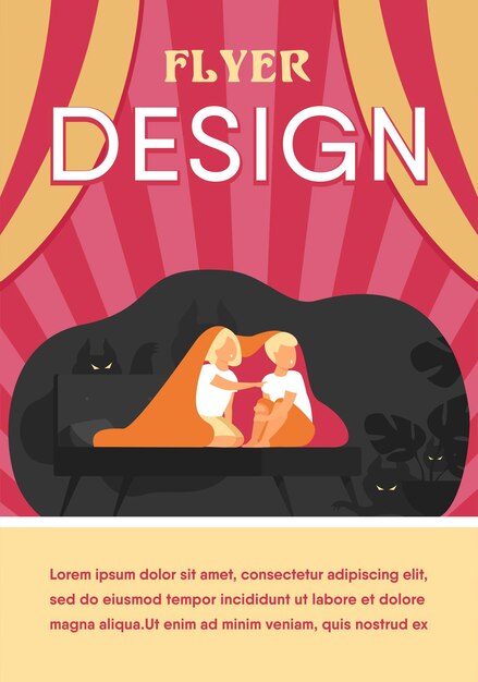 Children covering with blanket on bed isolated flat Flyer template