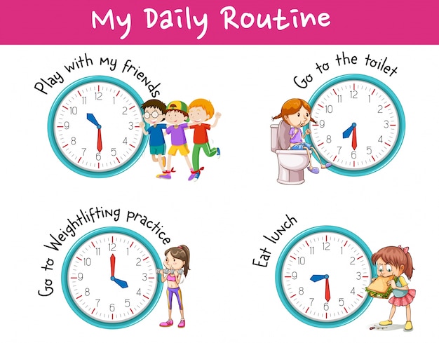 Free Vector children and different activities for daily routine