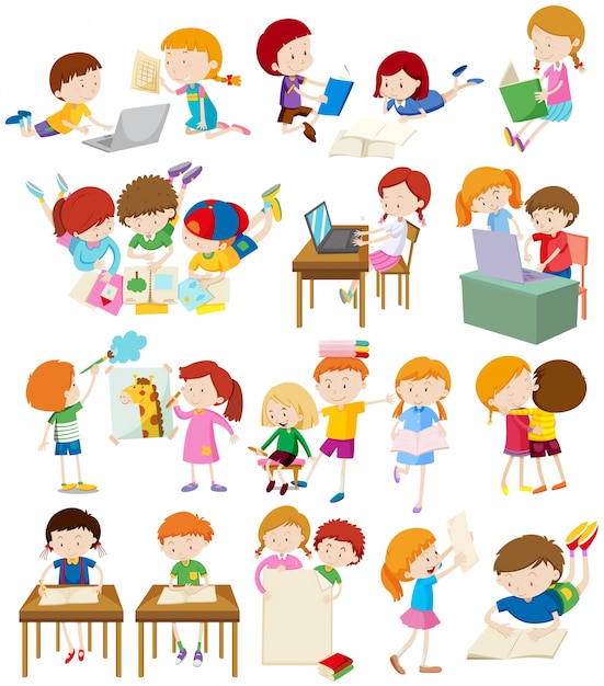 Free Vector children doing activities at school illustration