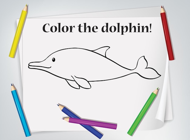 Free Vector children dolphin coloring worksheet