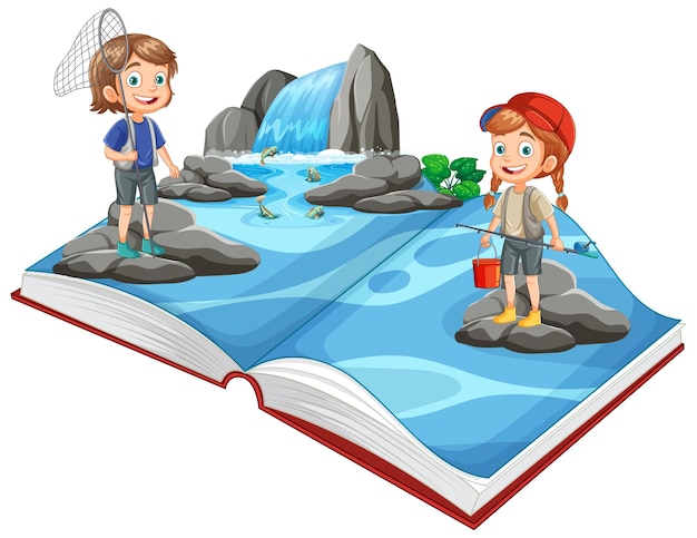 Free Vector children exploring an open book