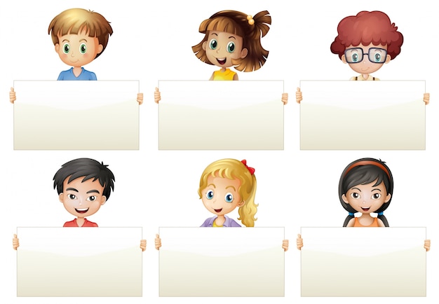 Children holding blank papers illustration