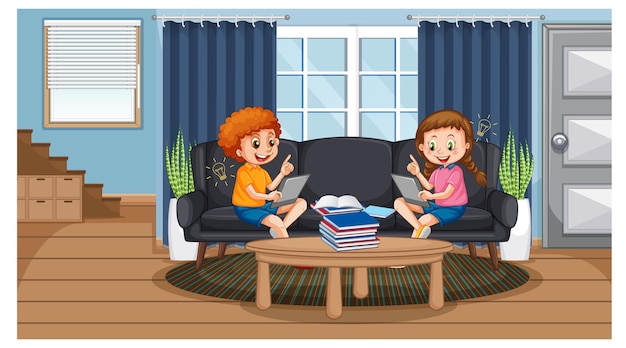 Children learning from home on electronic device