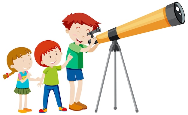 Children looking through telescope