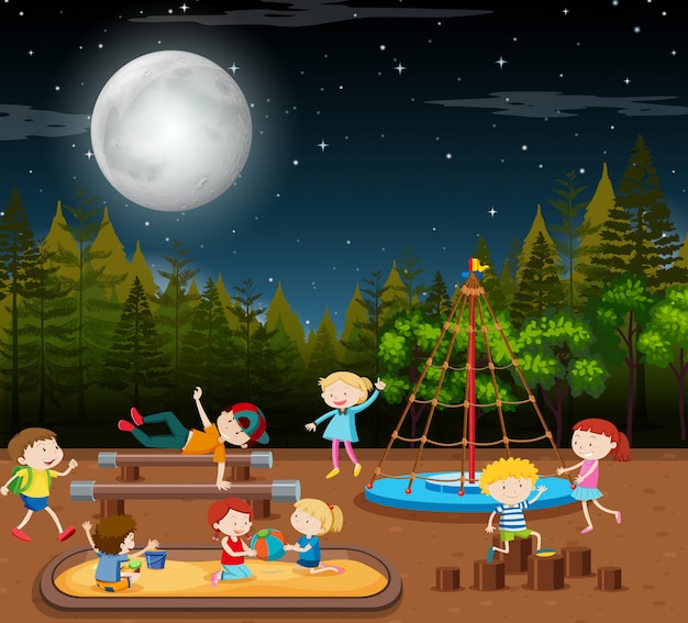 Children in park night scene