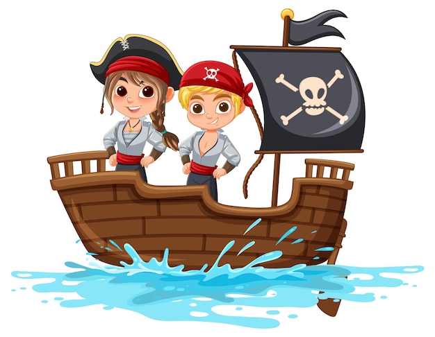 Free vector children pirates on a ship