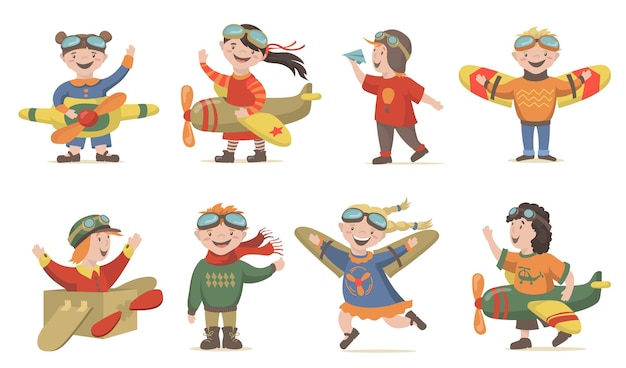 Free Vector children playing air crew set