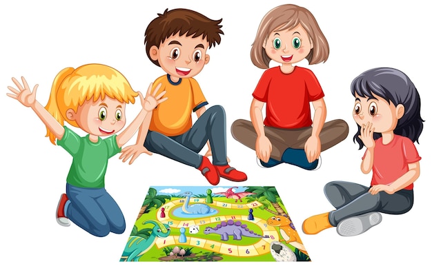 Free Vector a children playing board game on white background