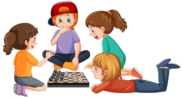 A children playing board game on white background