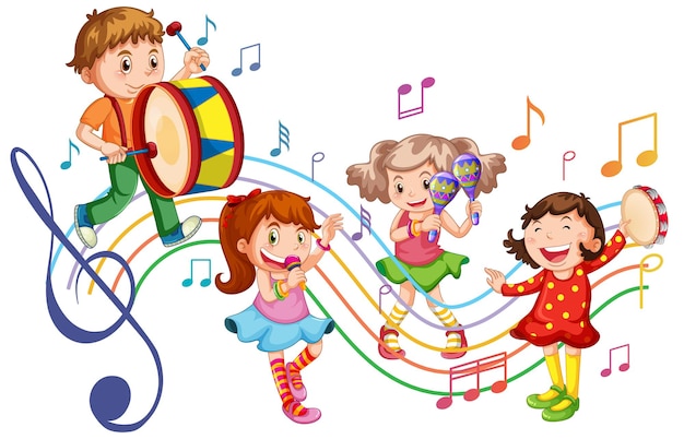 Free Vector children playing different instrument in band