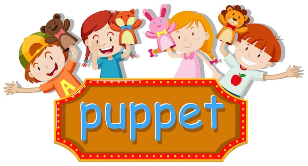 Children playing hand puppets