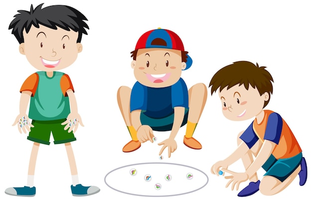 Free Vector children playing marbles on white background