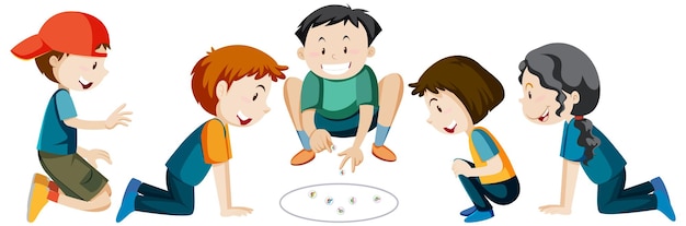 Free Vector children playing marbles on white background