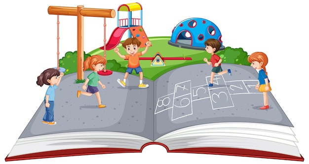 Free Vector children playing in open book