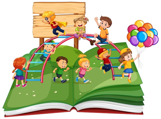 Free Vector children playing on open book