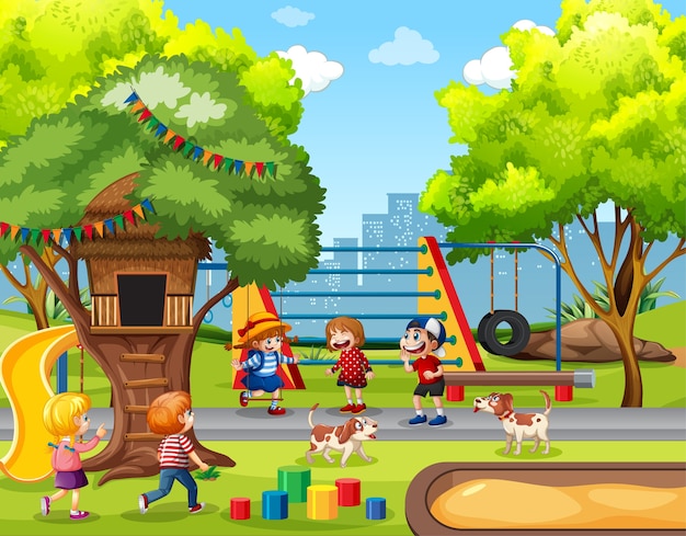 Children playing in the playground scene