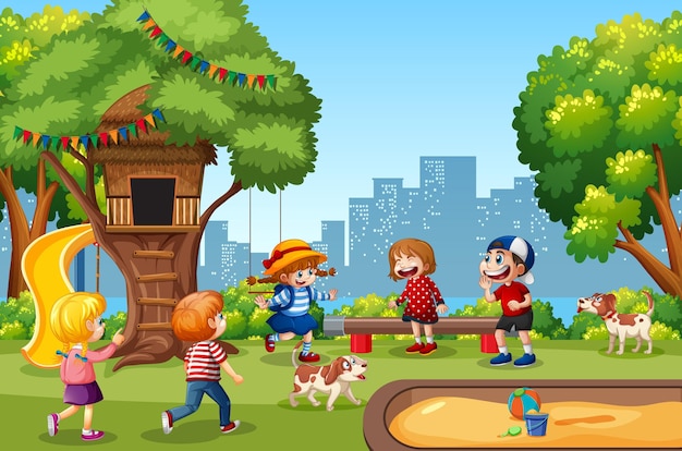 Children playing in the playground scene