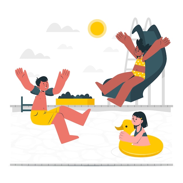 Children playing in the pool concept illustration