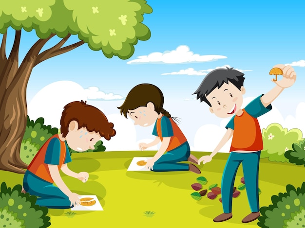 Children playing scratch dalgona cookie at the park