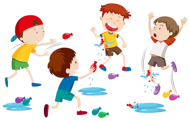 Children playing water balloon fight