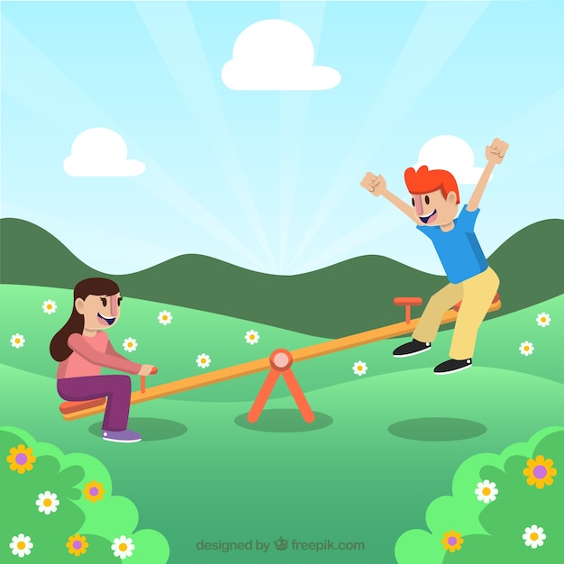 Free vector children playing with a swing at a field