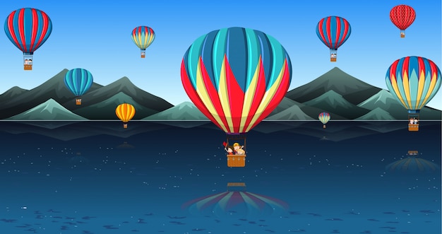 Children riding hot air balloon