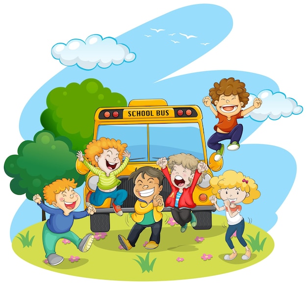 Free Vector children riding school bus