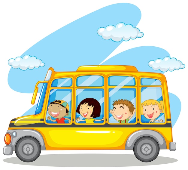 Free Vector children riding on yellow bus