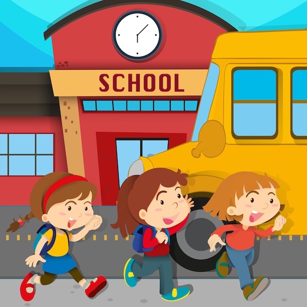 Free Vector children running in front of school