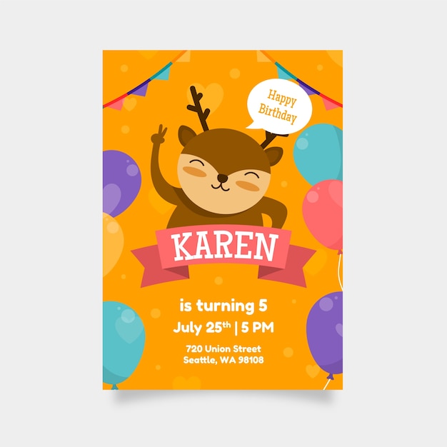 Free Vector children's birthday card design template