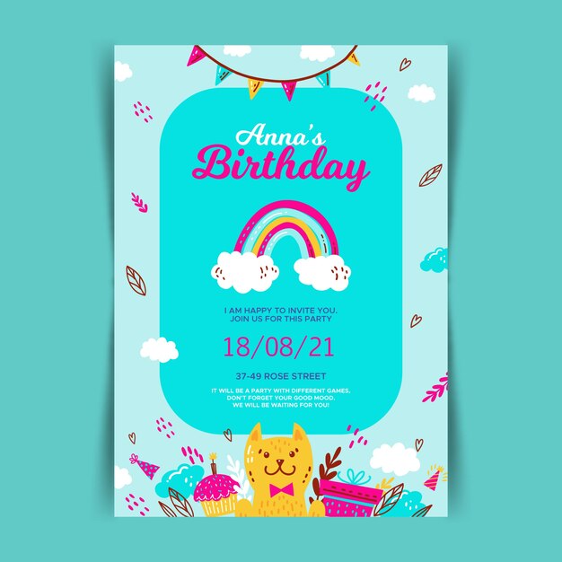 Children's birthday card invitation template