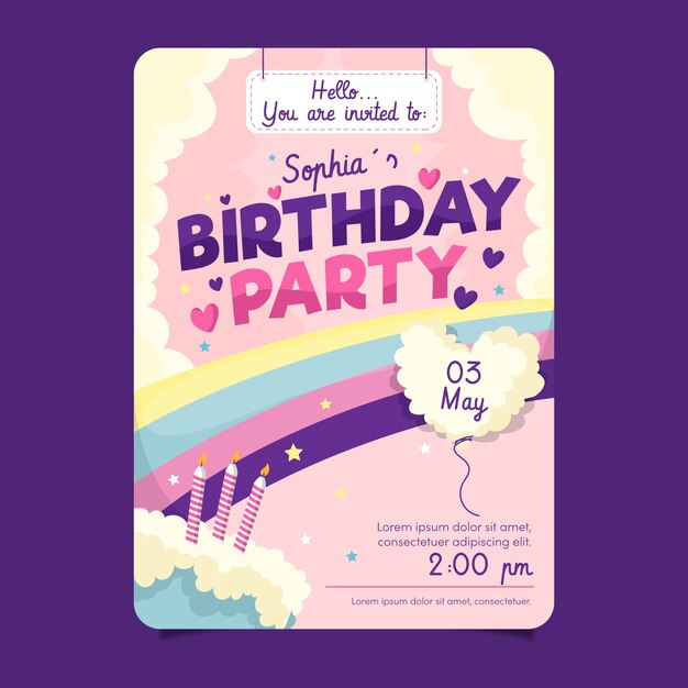 Children's birthday card template with cake