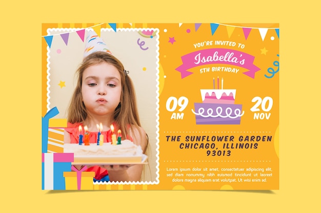 Children's birthday card template with photo