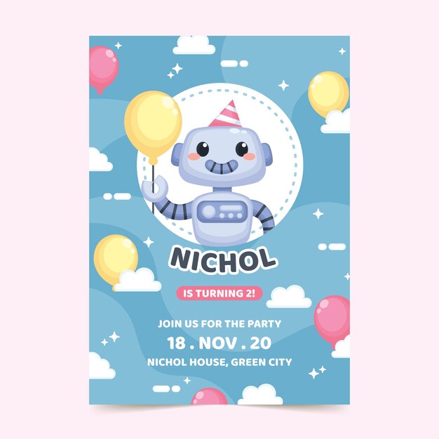 Children's birthday card with robot