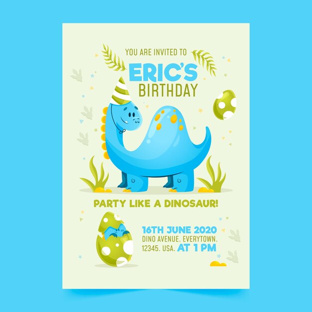 Children's birthday invitation template with dinosaur