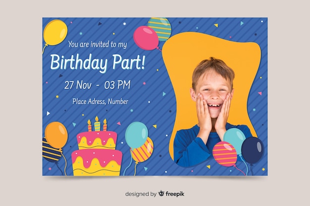 Children's birthday invitation template with photo