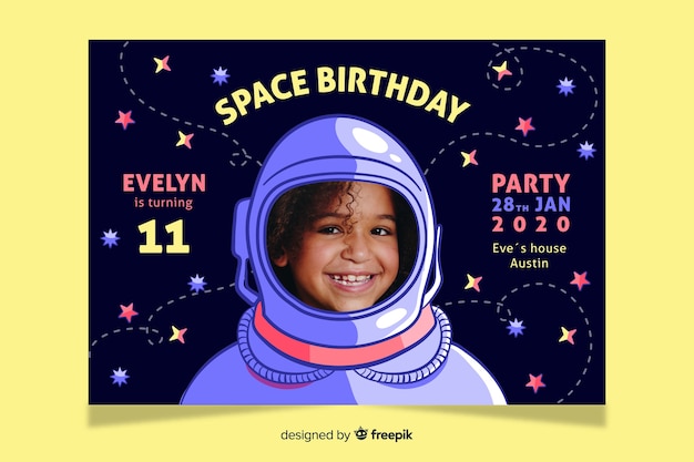 Free Vector children's birthday invitation template with photo