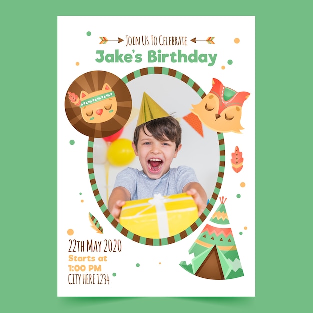 Children's birthday invitation with photo template