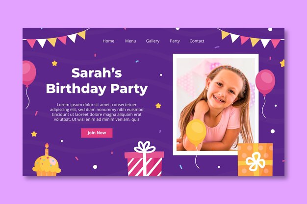 Children's birthday landing page template