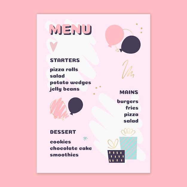 Children's birthday menu design