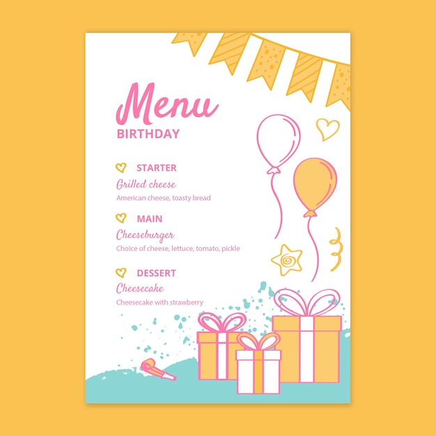 Children's birthday menu