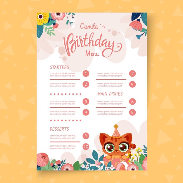 Children's birthday menu