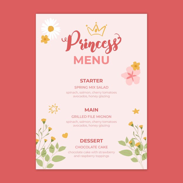 Children's birthday princess menu template