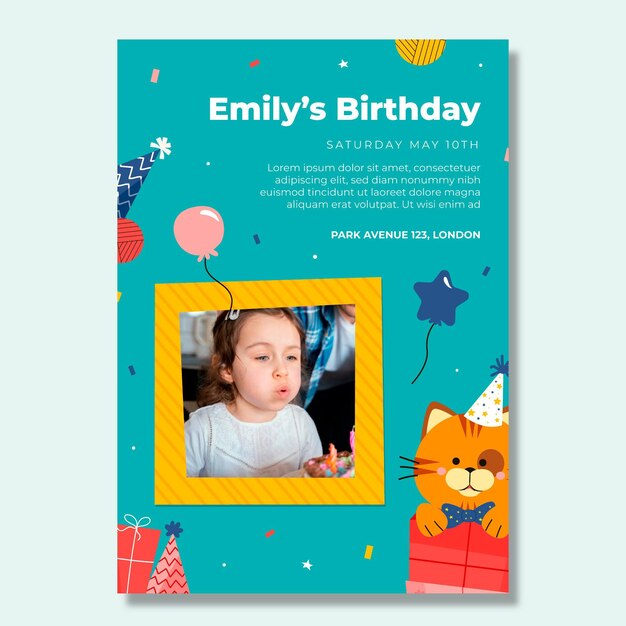 Children's birthday vertical flyer template