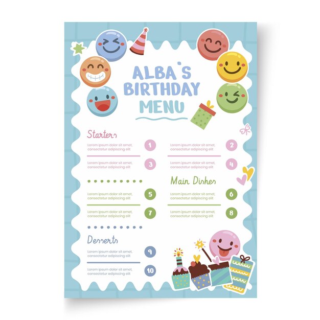 Children's birthday vertical menu template