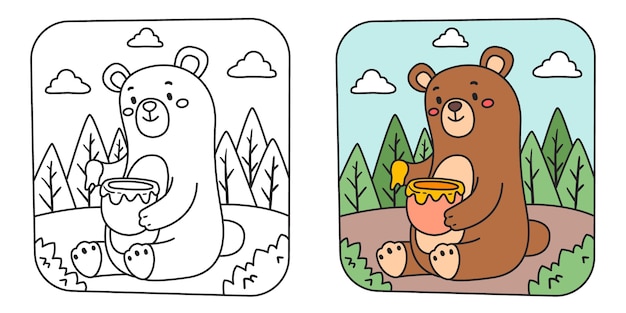 Children's coloring illustration with bear