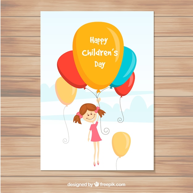 Children's day card with colorful balloons