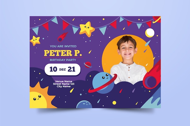 Free Vector children's space birthday card template