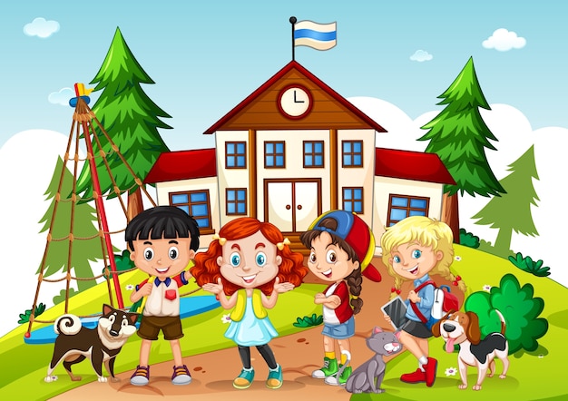 Free Vector children in the school scene