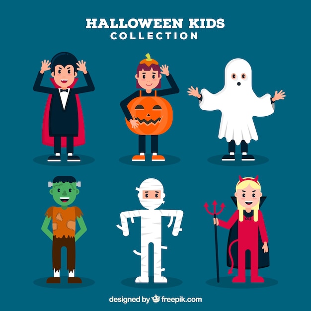 Children set with funny halloween costumes